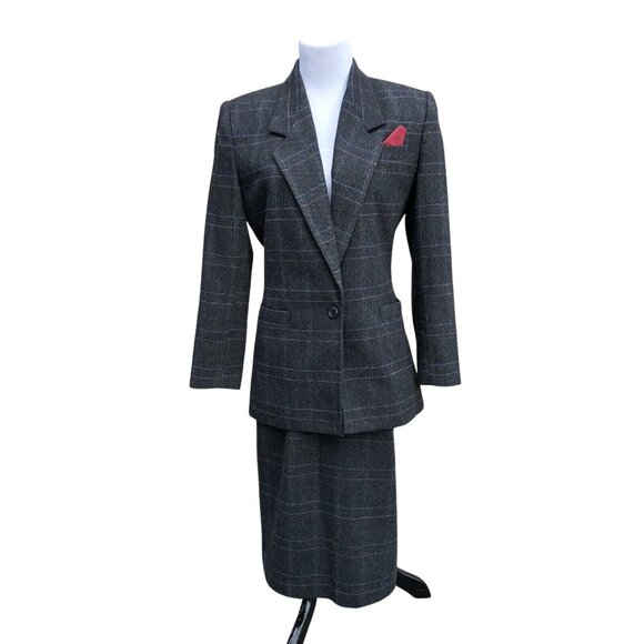 Vtg Sasson Womens Power Professional Suit 80s Single Breast Jacket Skirt Sz 6/7 - Picture 1 of 9